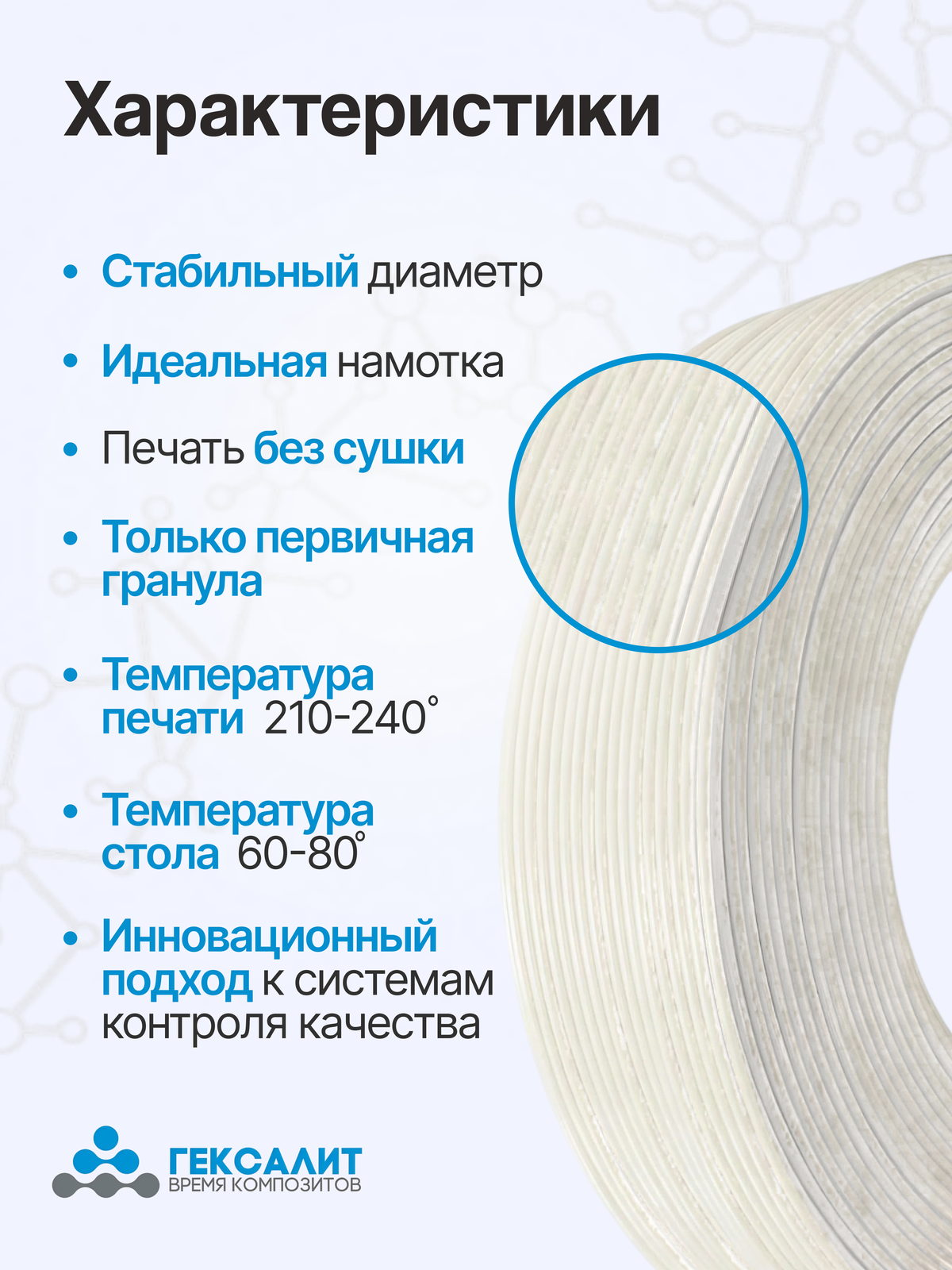 PETG-филамент «Гексалит» — Белый — Характеристики