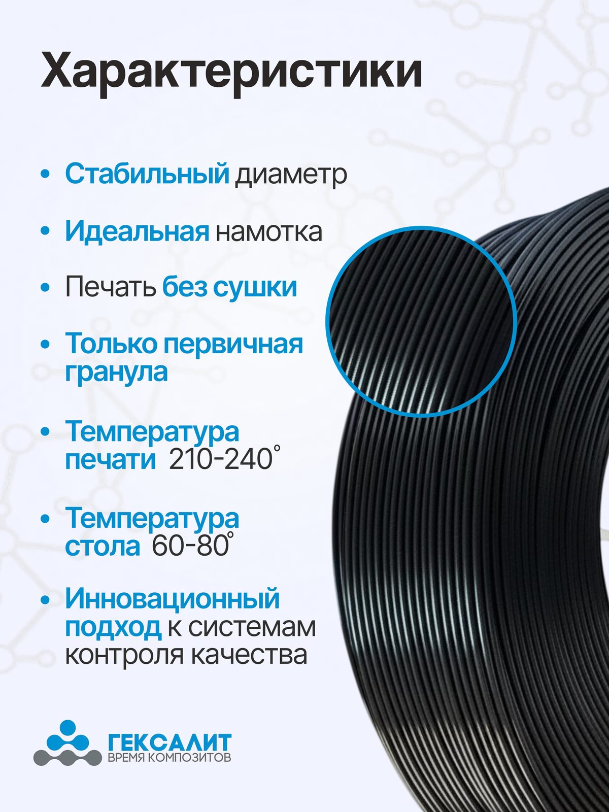 PETG-филамент «Гексалит» — Чёрный — Характеристики