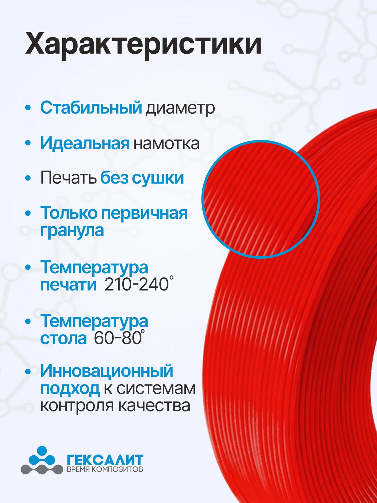 PETG-филамент «Гексалит» — Красный — Характеристики