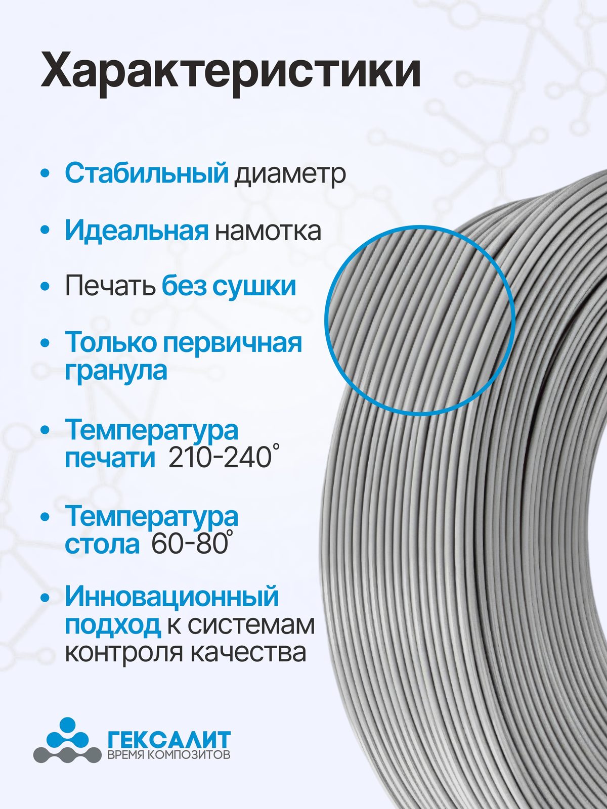 PETG-филамент «Гексалит» — Серый — Характеристики