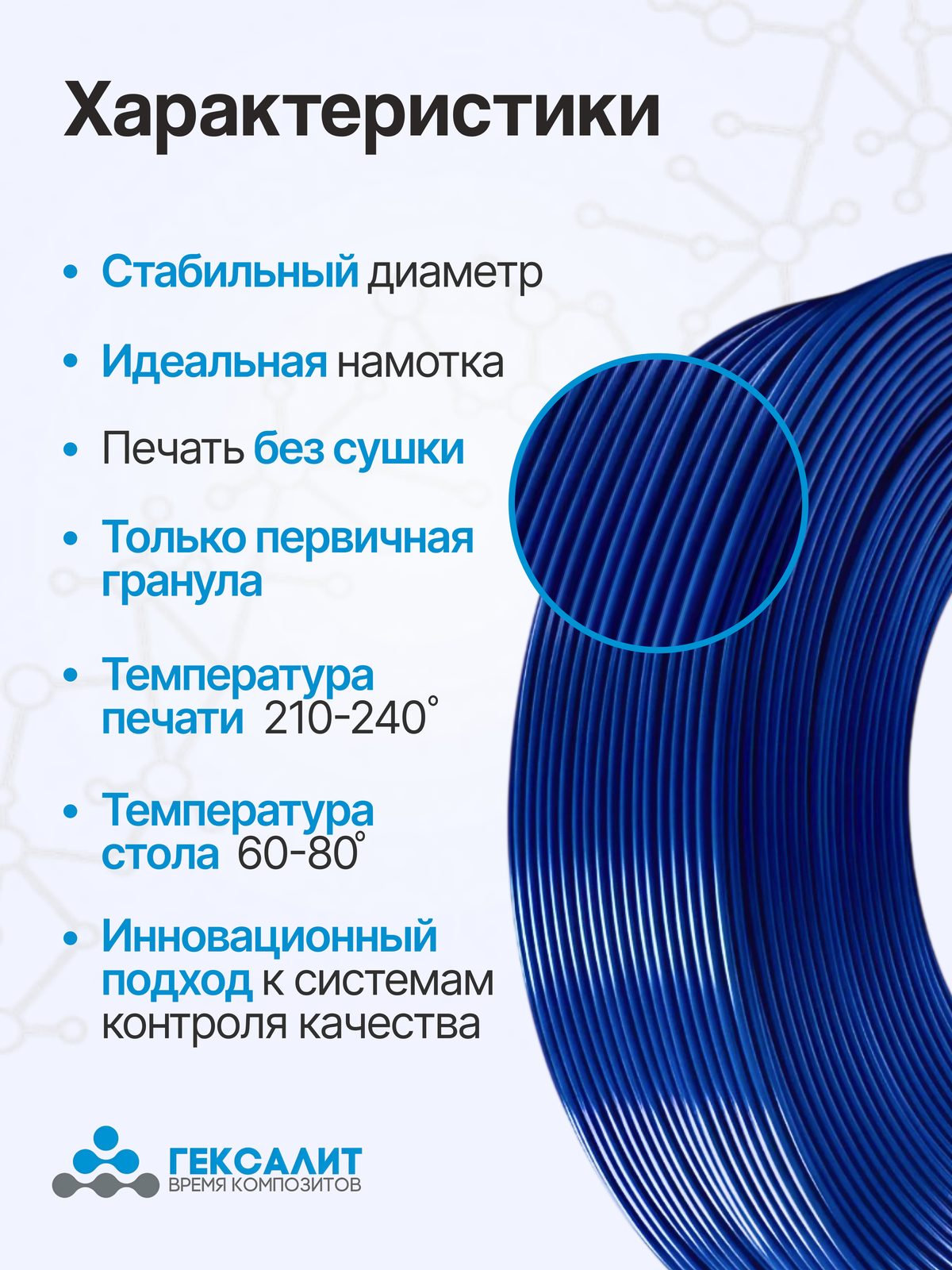 PETG-филамент «Гексалит» — Синий — Характеристики